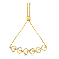 10K Yellow Gold over .925 Sterling Silver Diamond Accented Open Hearts 6â€-9â€ Adjustable Chain Bolo Bracelet (H-I Color, I2-I3 Clarity)