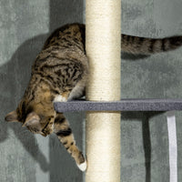 Floor To Ceiling Cat Tree, 5-Tier Cat Climbing Tower, 95-106 Height Adjustable with Carpeted Platforms, Cozy Bed, Hammoc