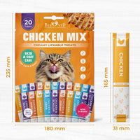 Lickable Cat Treats Squeeze Tubes 20 Sticks Chicken Skin & Coat Multivitamin