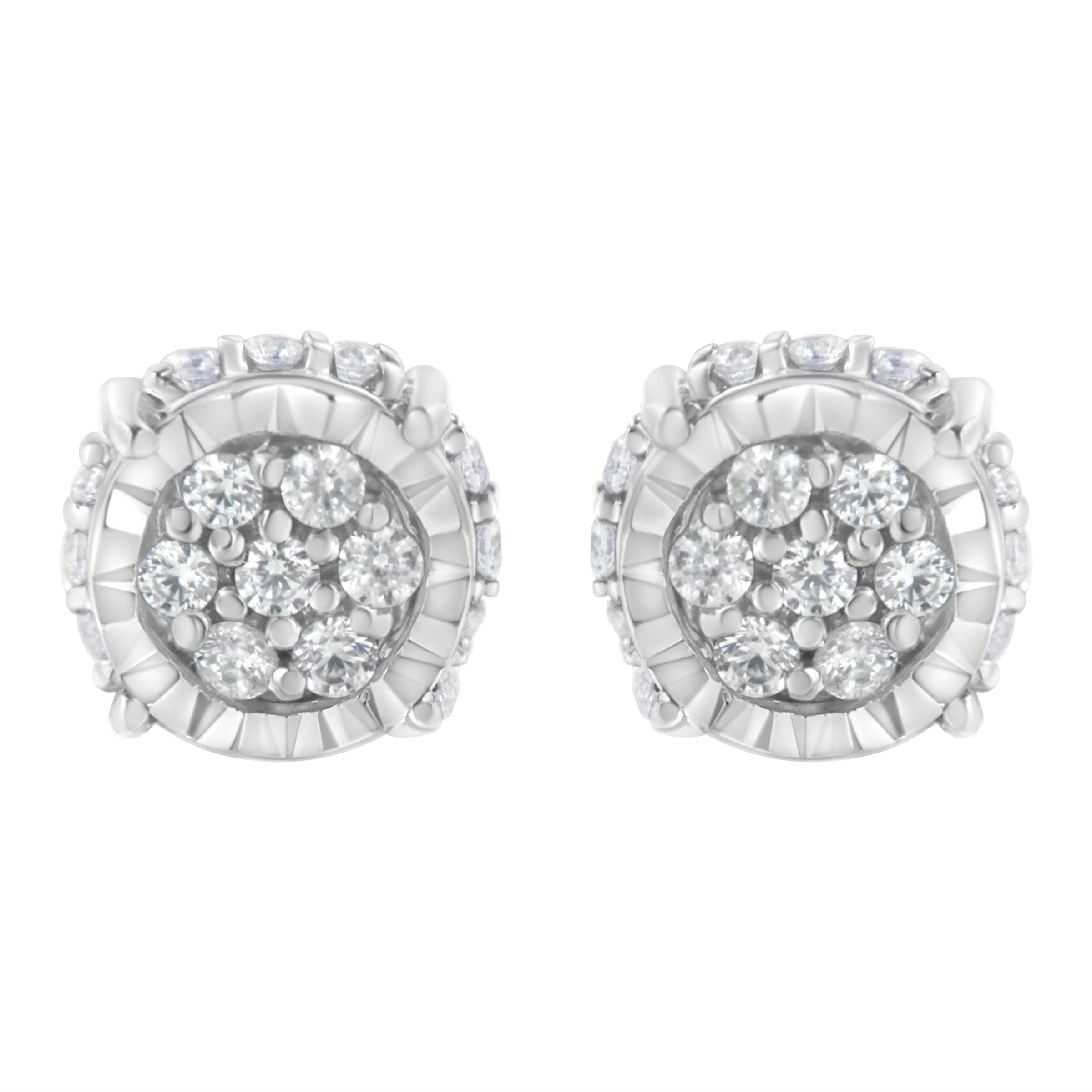 .925 Sterling Silver 1/3 cttw Round-cut Diamond Floral Stud Earring (I-J Clarity, I3 Color)
