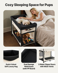 Elevated Lounge Pet Bed, Foldable Bunk Dog Bed With 600D Oxford Cloth And Dutch Velvet, Portable Raised Cot With Wheels,