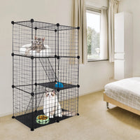 3 Tier Cat Playpen Cage Metal Indoor Cat House Detachable Kitten House with 3 Doors 2 Ladders Large Cat Exercise Place f