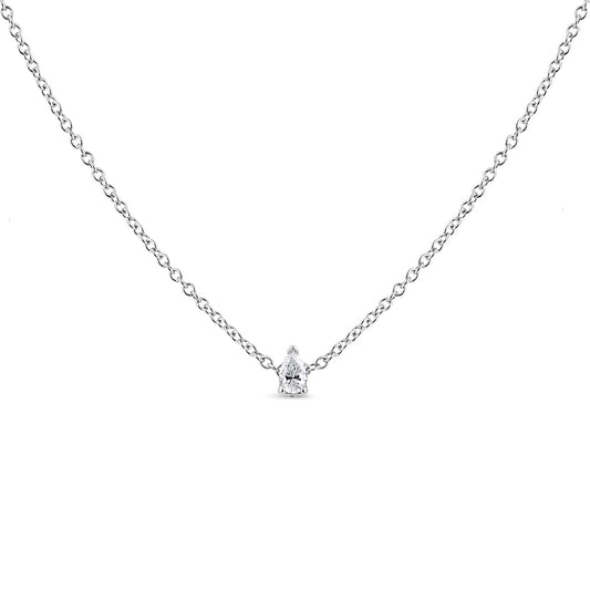 14K White Gold 1/10 Cttw Pear Shape Lab Grown Diamond Solitaire Pendant Necklace (F-G Color, VS2-SI1 Clarity)