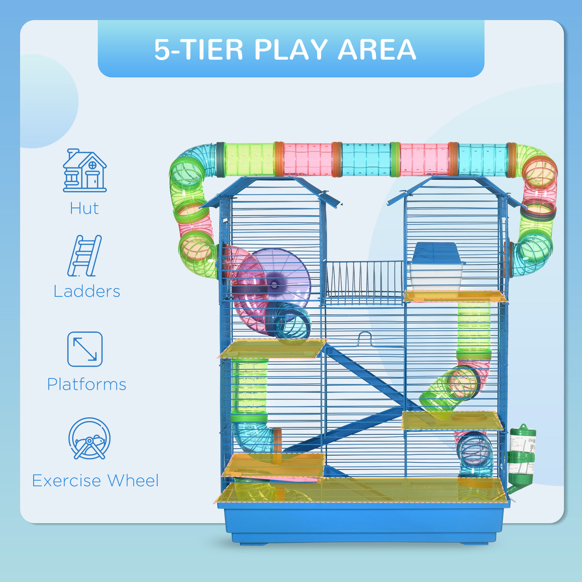 18.5" 5 Tier Hamster Cage with Tubes and Tunnels, Small Animal Cage, Rat Gerbil Cage with Water Bottle, Food Dish, Exerc