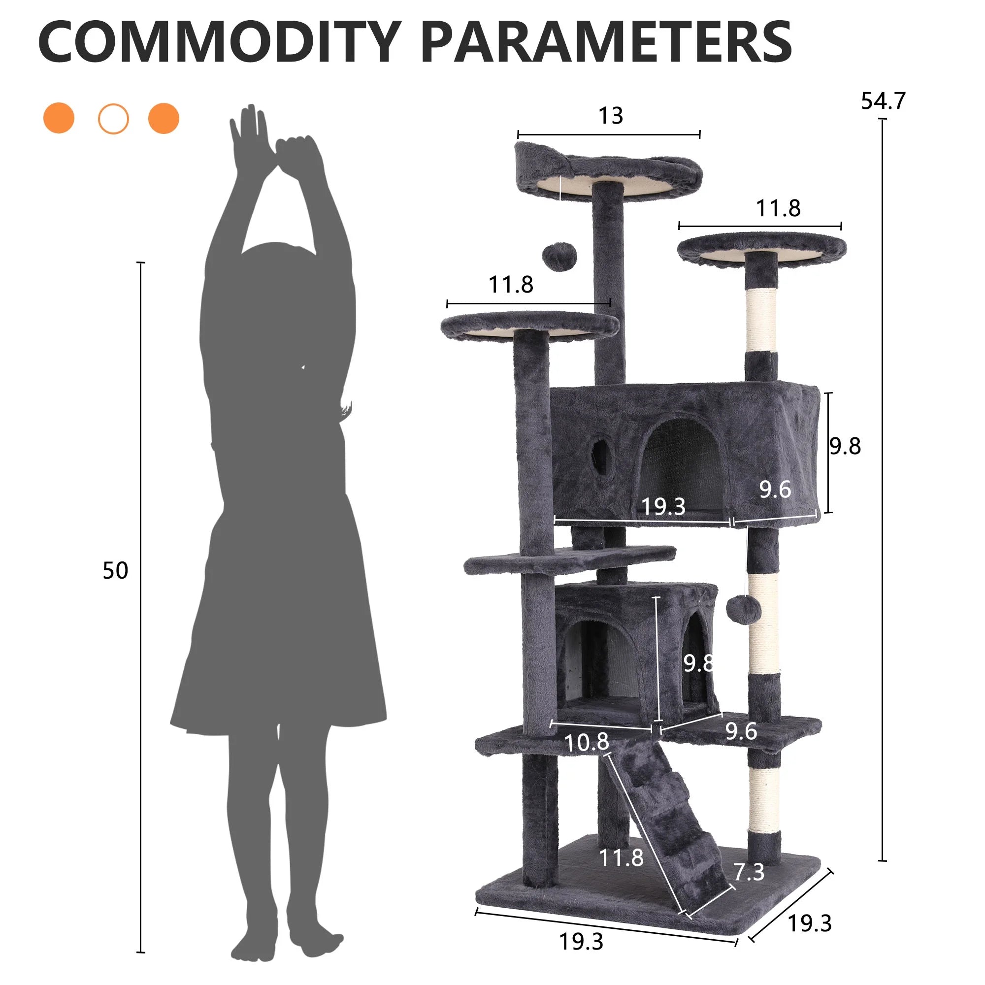 Ultimate 54-Inch Double Condo Cat Tree Tower with Scratching Post & Cozy Perch for Indoor Cats - Stylish Ashy Design - BIG FRENCHIES