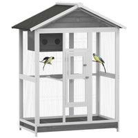 PawHut 64.5 Wooden Bird Cage Aviary, Flight Cage With 4 Perches, Nest And Slide-Out Tray For Indoor Outdoor, GrayMultipl