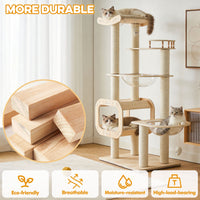Heavy-Duty No-Drill 4-Story Cat Tree-Solid Wood Multi-Story Boards, Multi-Column Design, 55.9in Cat Tower With Open Cond