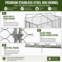 15x10 FT Large Outdoor Dog Kennel with Canopy, Heavy Duty Galvanized Steel Frame, Waterproof Cover, Built-in Elevated Fe