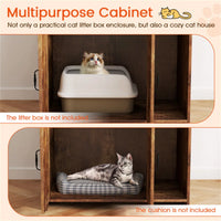 Wooden Hidden Cat Litter Box Enclosure with Storage Shelves Anti-Toppling Design Industrial Style Brown