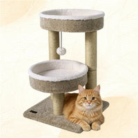 24 Inch Compact Cat Tree With 2 Plush Perches, Jute Rope Scratching Posts & Hanging Toy Ball, Stable Small Cat Tower For