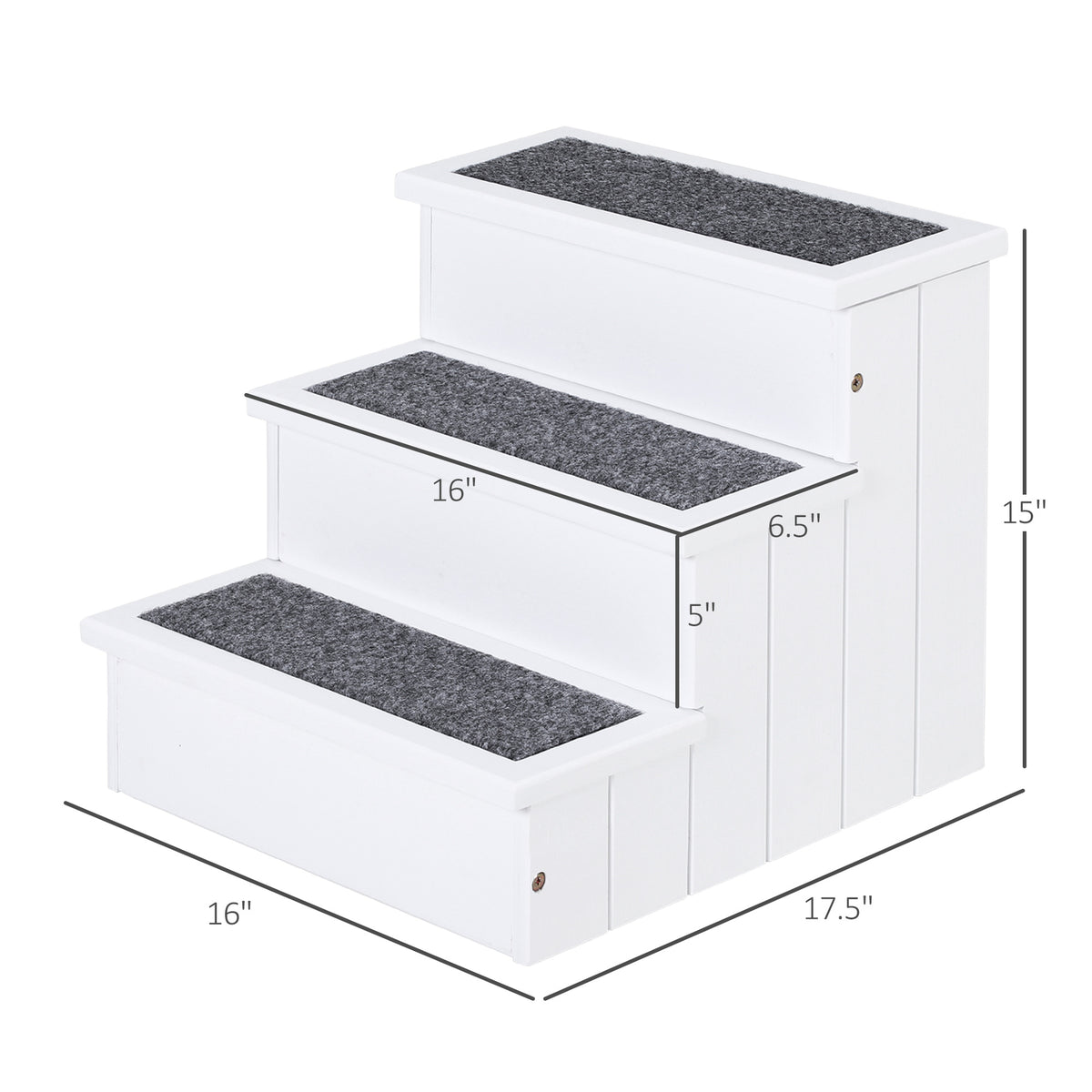 3 Step Wooden Carpeted Non Slip Pet Stairs Ramp for Cats and Small Dogs - White