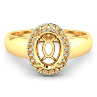 0.22 Carat Genuine White Diamond 14K Yellow Gold Semi Mount Ring - holds 9x7mm Oval Gemstone