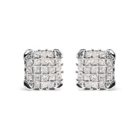 10K White Gold 3/4 Cttw Princess Diamond Composite Open Frame Stud Earrings (I-J Color, I1-I2 Clarity)