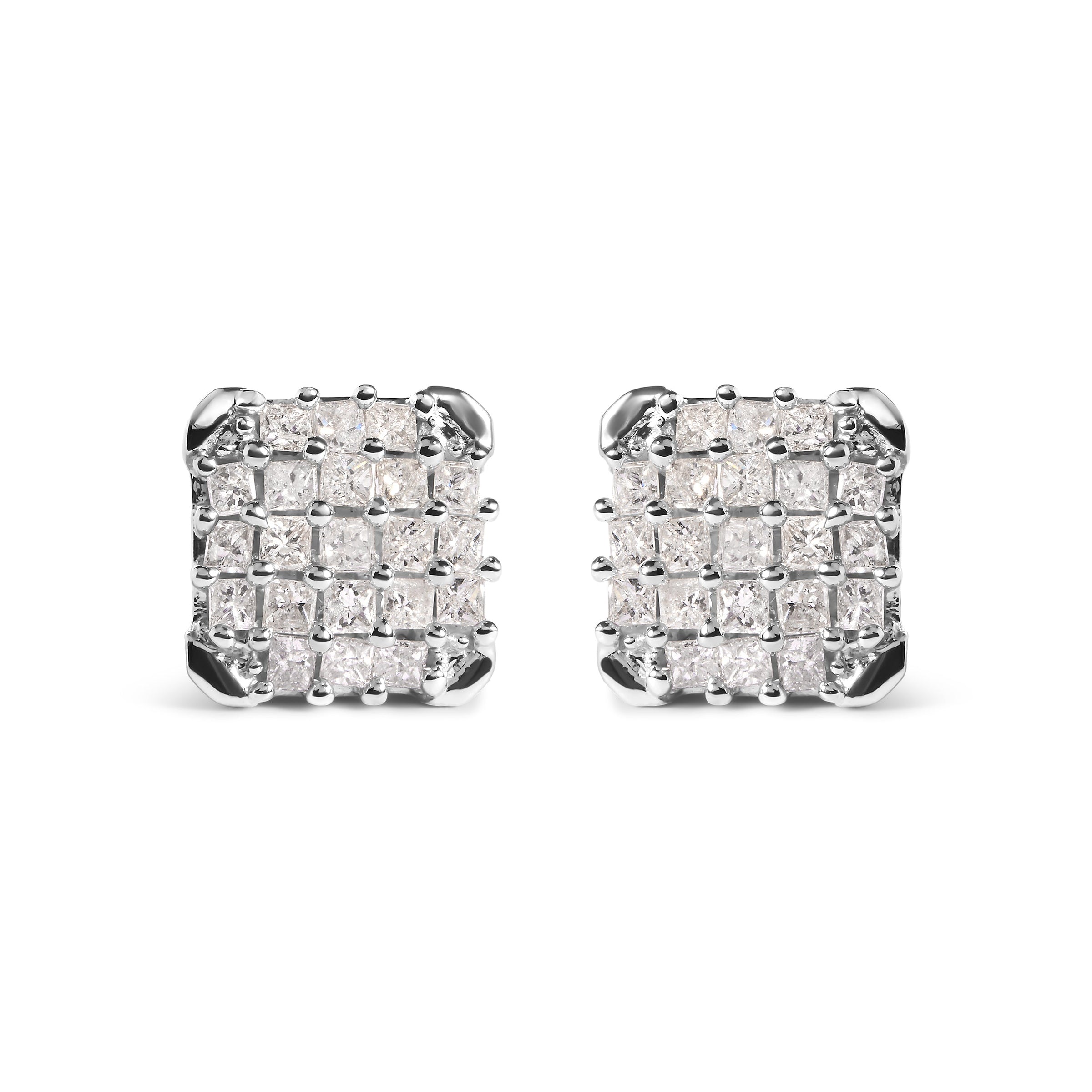 10K White Gold 3/4 Cttw Princess Diamond Composite Open Frame Stud Earrings (I-J Color, I1-I2 Clarity)