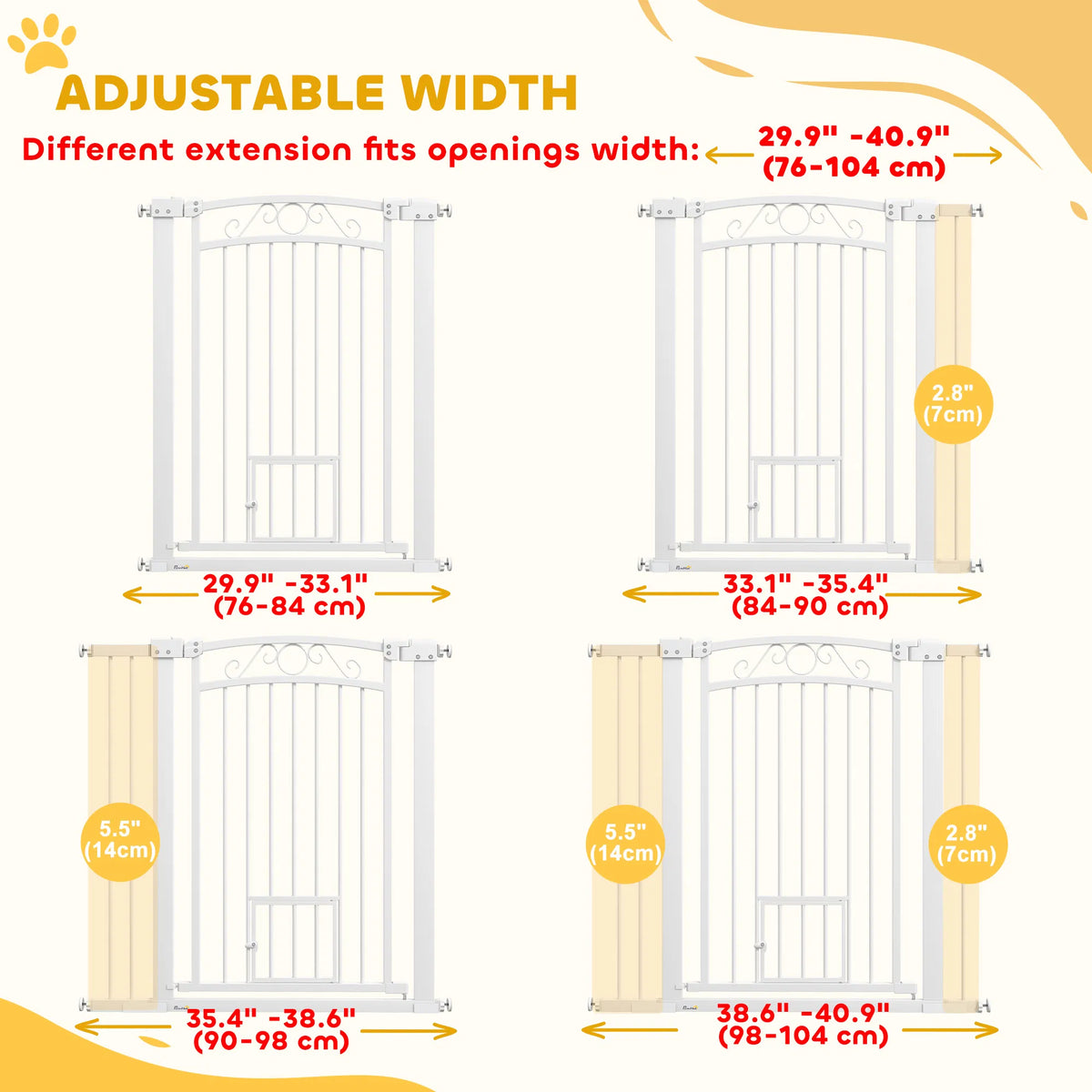 Dog Gate, Walk Through Pet Gate w/ Small Pet Door, Auto Close, for Doorways, House, Stair, 30"-41" W x 38" H