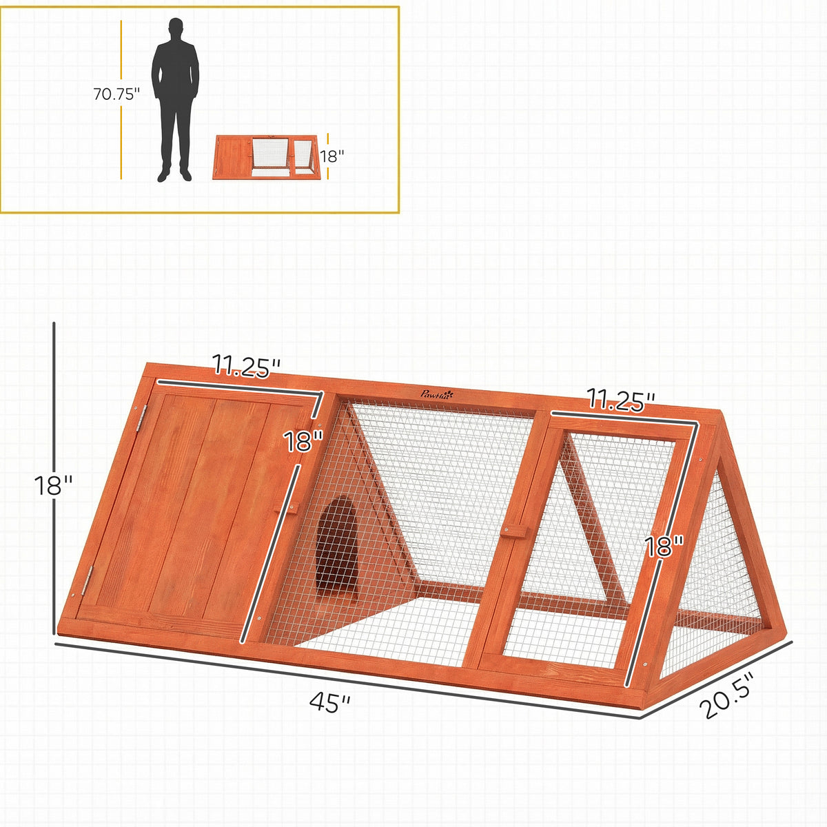 Rabbit Hutch, Wooden Guinea Pig Hutch with Run and Doors, Outdoor Triangle Bunny House for Rabbits,Duck and Chicken