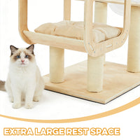 Heavy-Duty No-Drill 4-Story Cat Tree-Solid Wood Multi-Story Boards, Multi-Column Design, 55.9in Cat Tower With Open Cond