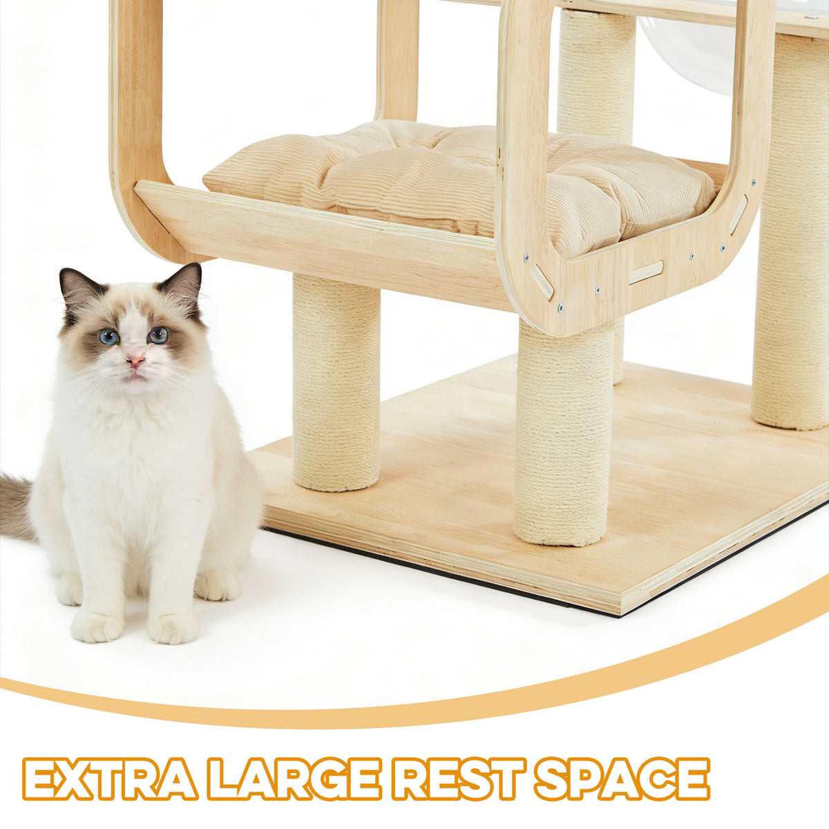 Heavy-Duty No-Drill 4-Story Cat Tree-Solid Wood Multi-Story Boards, Multi-Column Design, 55.9in Cat Tower With Open Cond