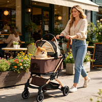 Pet Stroller for Dogs and Cats, 2-in-1 Detachable Foldable 4 Wheels Pet Stroller, Quick One-Hand Fold, Storage Basket, D