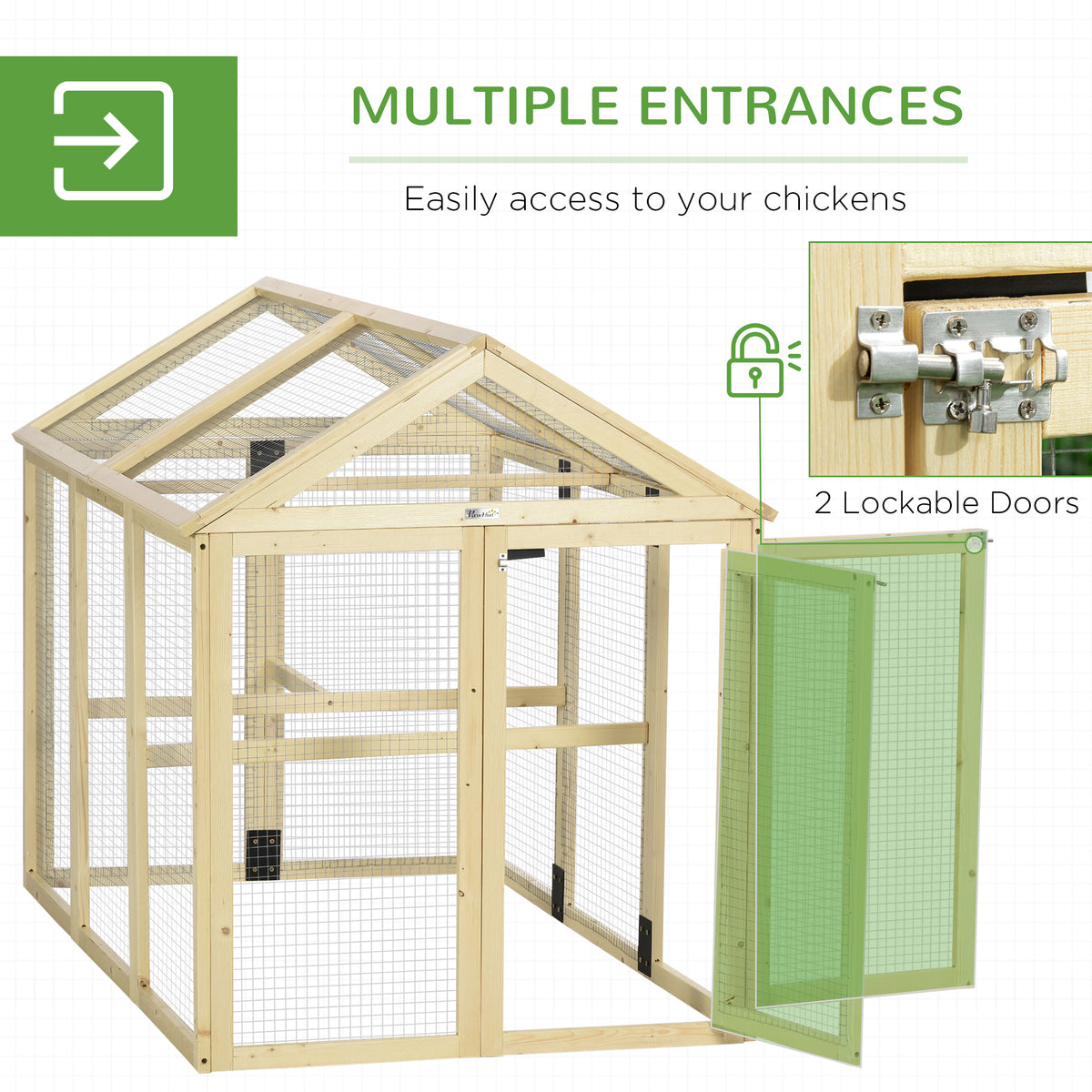 Wooden Chicken Run, Combinable Design with Perches, 4.6 x 2.8, Nature Wood