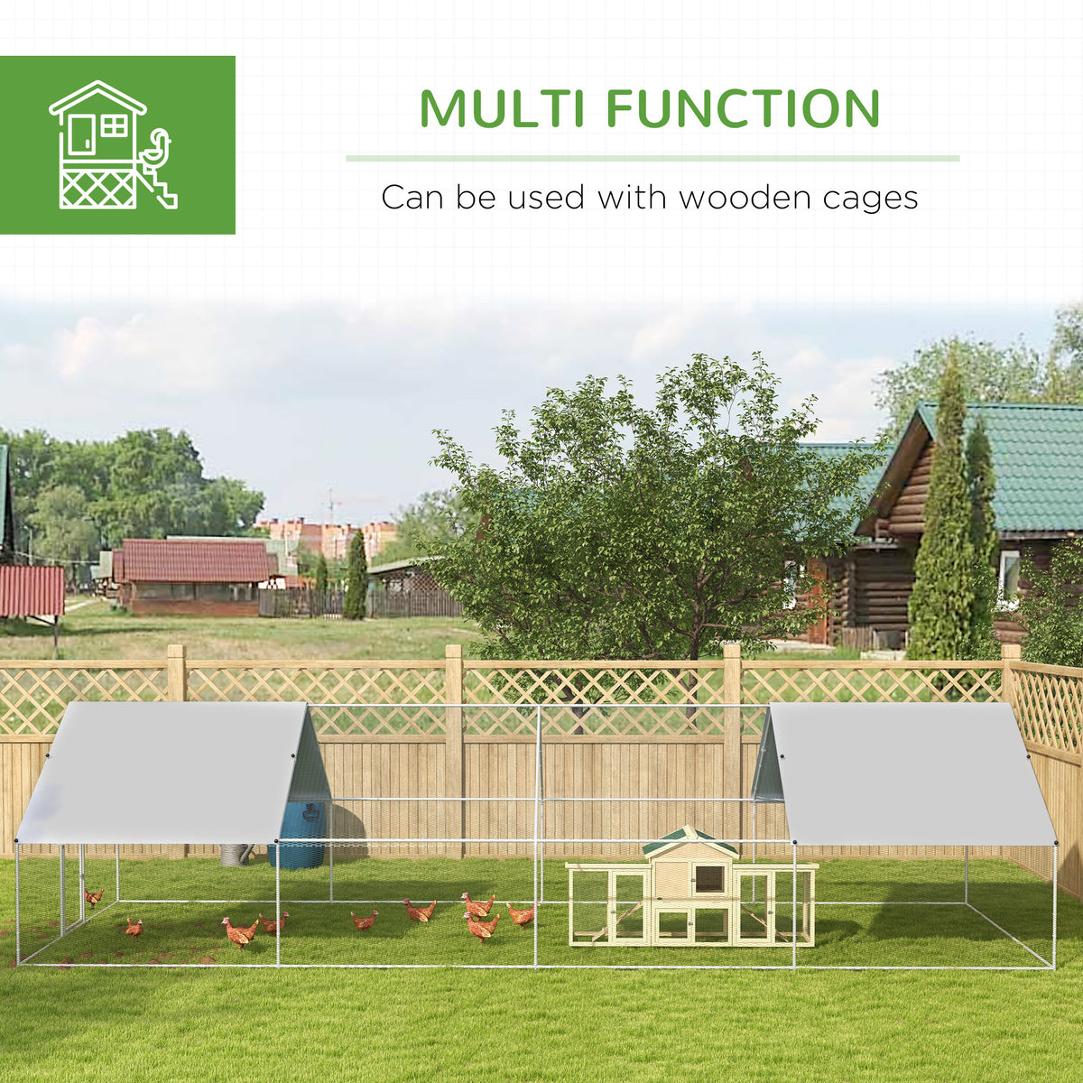 Large Chicken Coop Metal Chicken Run for Chickens with Waterproof and Anti-UV Cover, Spire Shaped Walk in Fence Cage Hen
