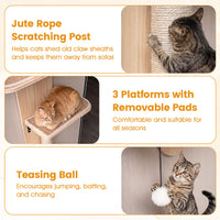 Door Hanging Cat Climber 4-level Height Adjustable With Plush Bed Teasing Ball Jute Rope Scratching Post