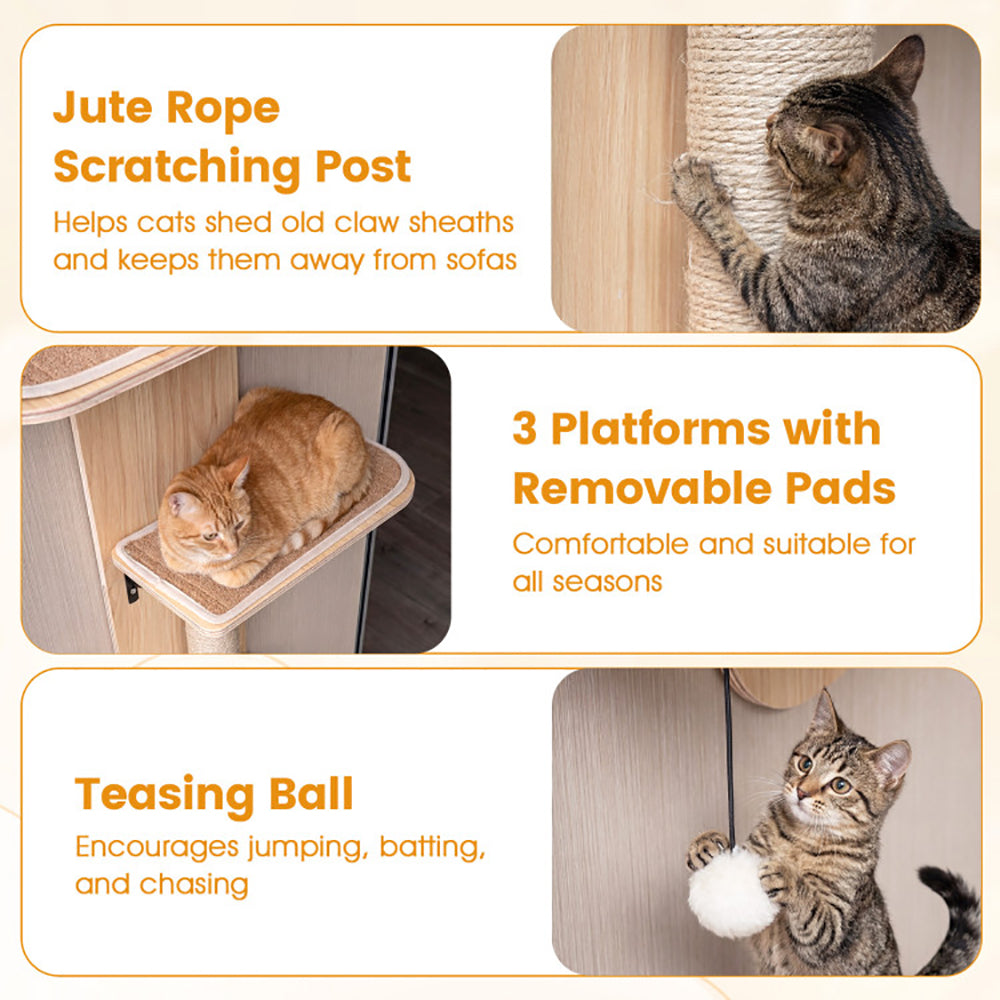 Door Hanging Cat Climber 4-level Height Adjustable With Plush Bed Teasing Ball Jute Rope Scratching Post