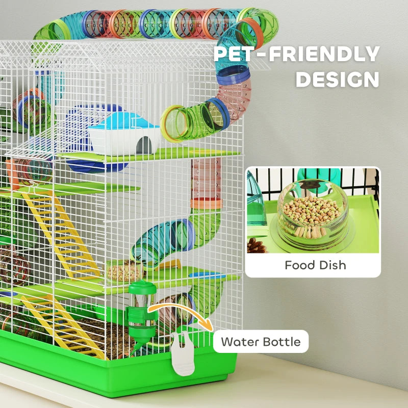 PawHut 5 Tier Hamster Cage With Tubes And Tunnels, Small Animal Cage, Rat Gerbil Cage With Water Bottle, Food Dish, Exer