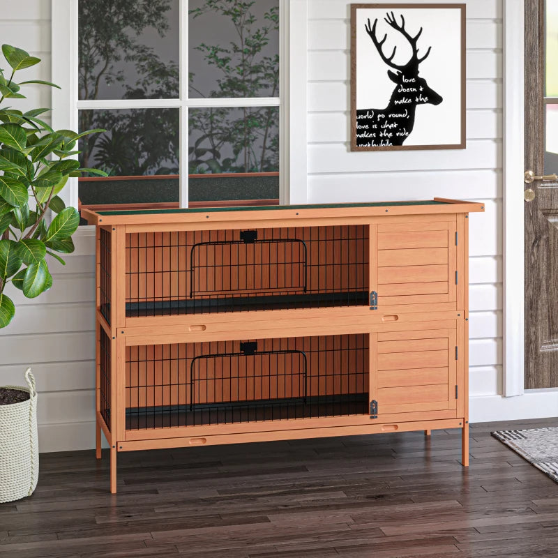 2-Story Large Rabbit Hutch Bunny Cage Wooden Pet House Small Animal Habitat With Lockable Doors, No Leak Tray And Waterp