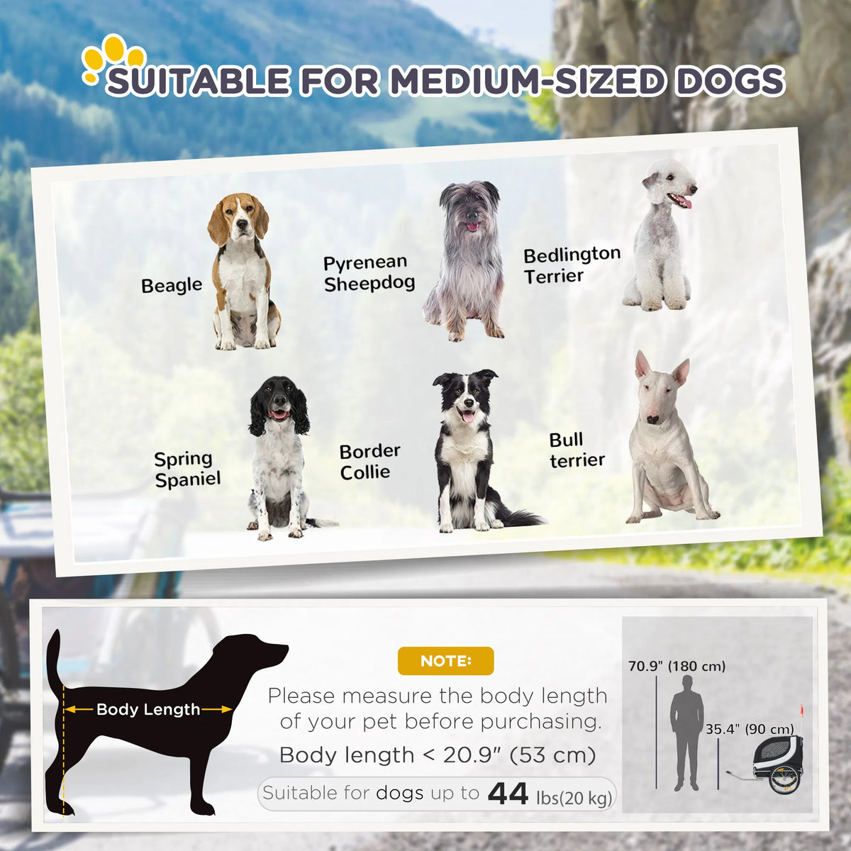 Dog Bike Trailer, Pet Cart Bicycle, Wagon Cargo Carrier Attachment with Hitch, Reflectors, Flag for Medium Dogs, Pet Whe