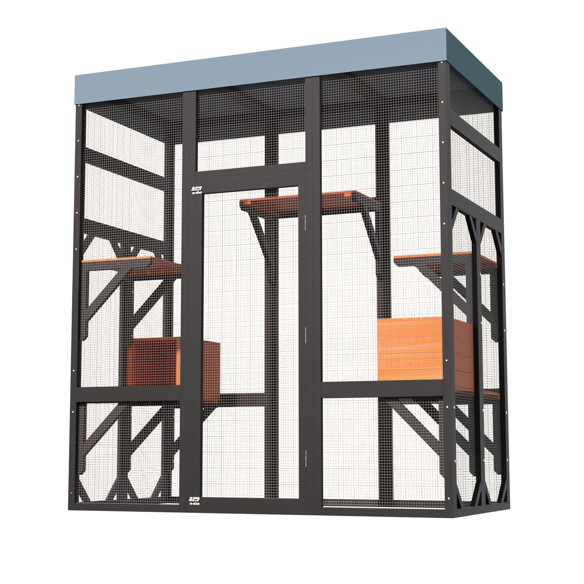 Large Outdoor Cat Enclosure Catio with 5 Platforms & 2 Napping Houses, Secure Metal Wire, Easy Assembly for Indoor & Out