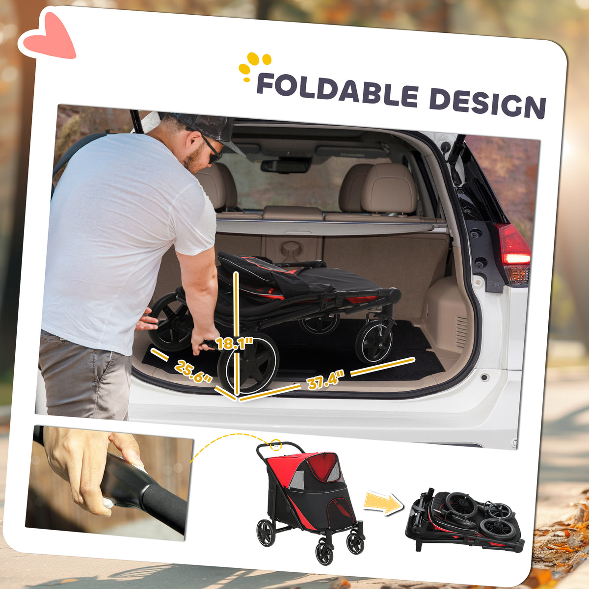 Dog Stroller for Large Medium Small Dogs up to 66 Lbs. 23.5" in Body Length, One-Click Foldable Pet Cat Stroller with St