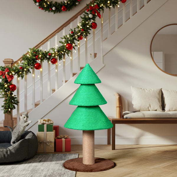 31.5in Christmas Tree Cat Scratcher, Cat Scratching Post For Indoor Cats, Large Sisal Cat Scratching Tree Cat Scratch To