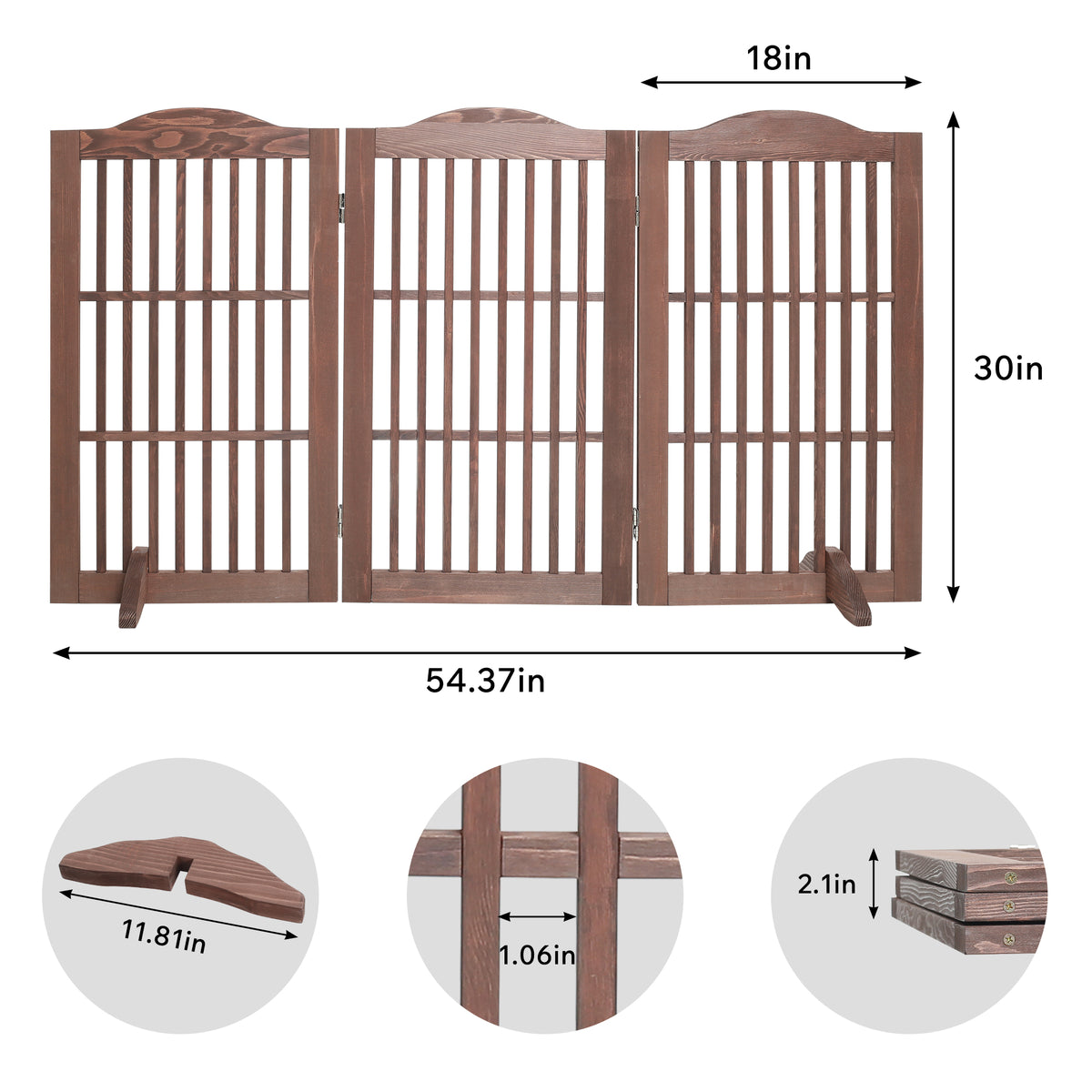 Wooden Freestanding Foldable Pet Gate for Dogs, 30 inch 3 Panels Step Over Fence, Dog Gate for The House, Doorway