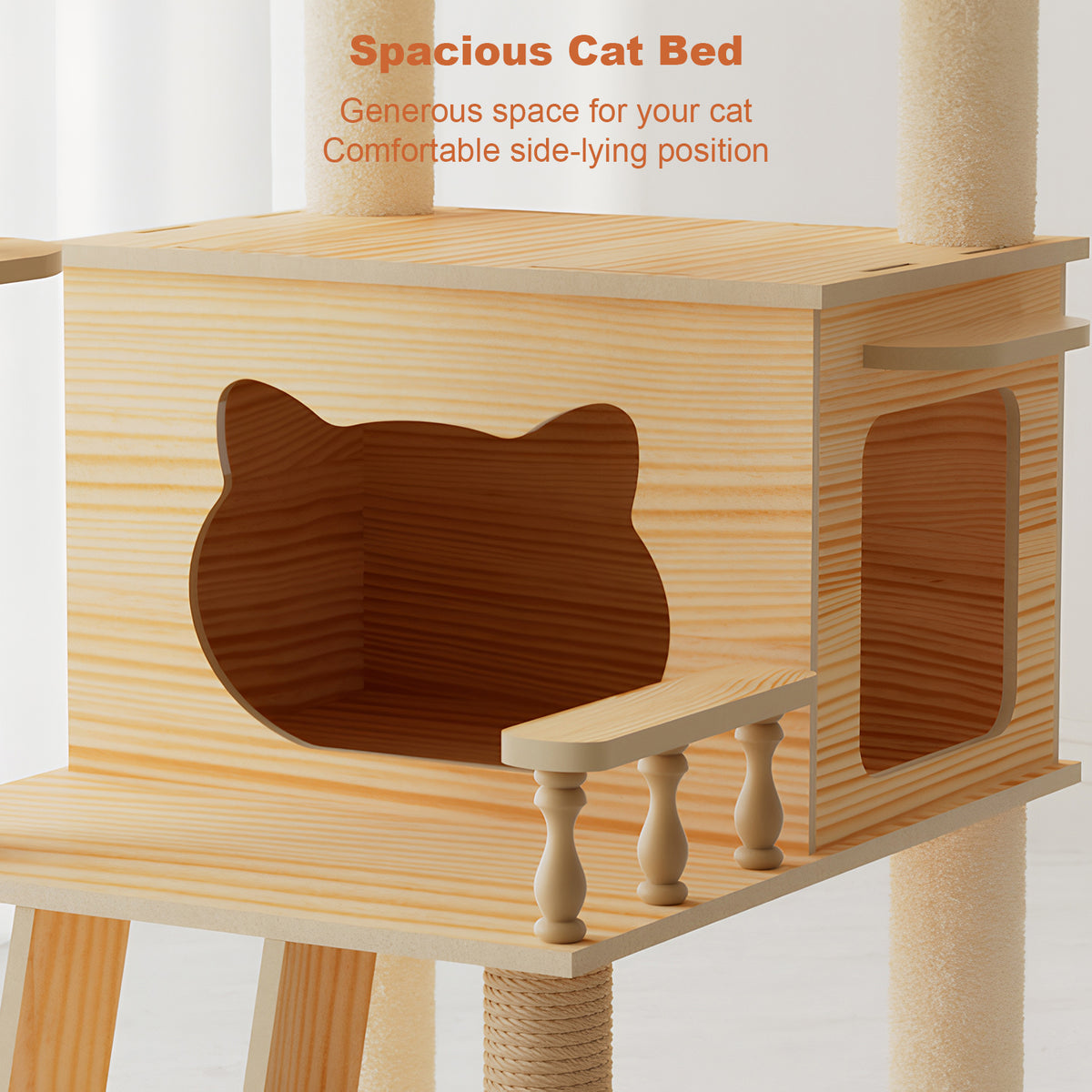 59" Modern Cat Tower, Wood Cat Tree Tower for Indoor Cats, Cat Treewith Sisal-Covered Scratching Posts and Top Perch, Ca