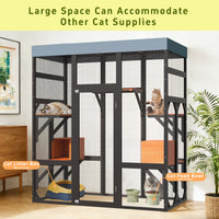 62.6" Black Wooden Catio for Cats, Large Cat Enclosure with Waterproof cover, 2 Napping House, Platforms & Galvanized Me