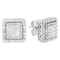 10K White Gold 1/2 cttw Invisible Set Princess-Cut Diamond Square Stud Earring (I-J Color, I1-I2 Clarity)