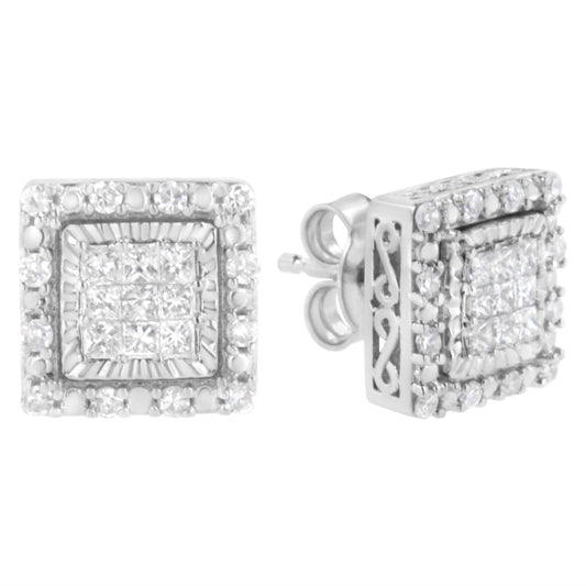 10K White Gold 1/2 cttw Invisible Set Princess-Cut Diamond Square Stud Earring (I-J Color, I1-I2 Clarity)