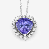 3.25 Carat Genuine Tanzanite and White Diamond 14K White Gold Pendant