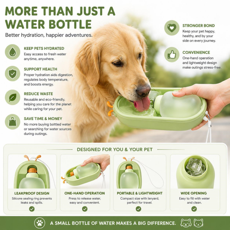 Portable Pet Water Bottle With Cute Antlers Food Grade, BPA Free, Leak Proof Travel Cup For Dogs, Durable, Easy-to-Clean