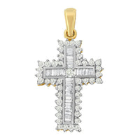 14K Yellow Gold 2.0 Cttw Multi-Row Diamond Cross Pendant Necklace