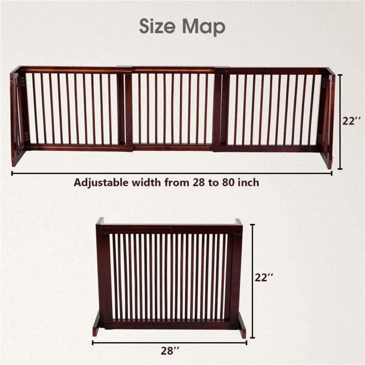 Wooden Pet Gate 3 Panels,Freestanding Length Adjustable
