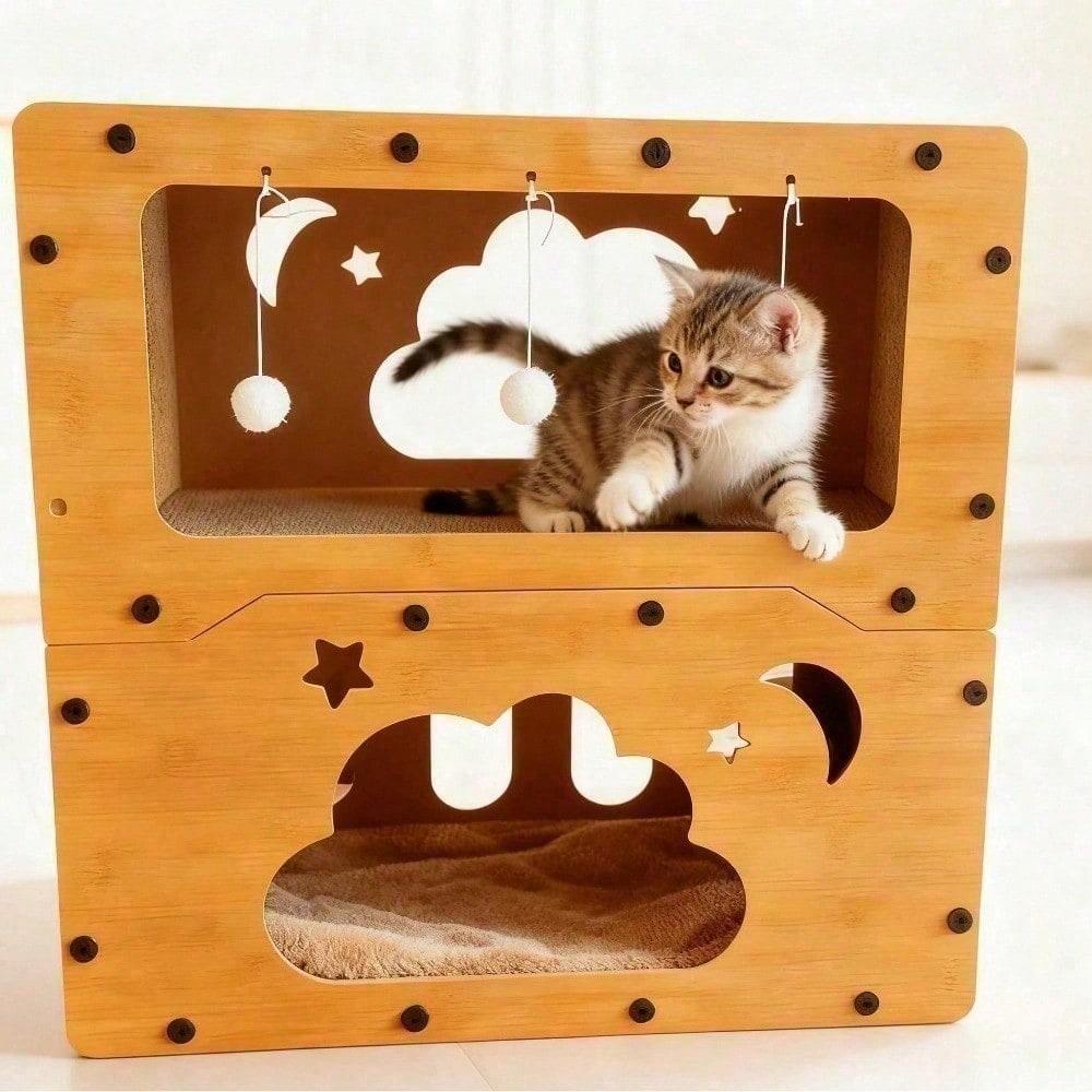 2 Styles Double Layer Cat Scratcher House Multifunctional Corrugated Paper Cat Nest Villa Large Space Cat Cave Bed With 