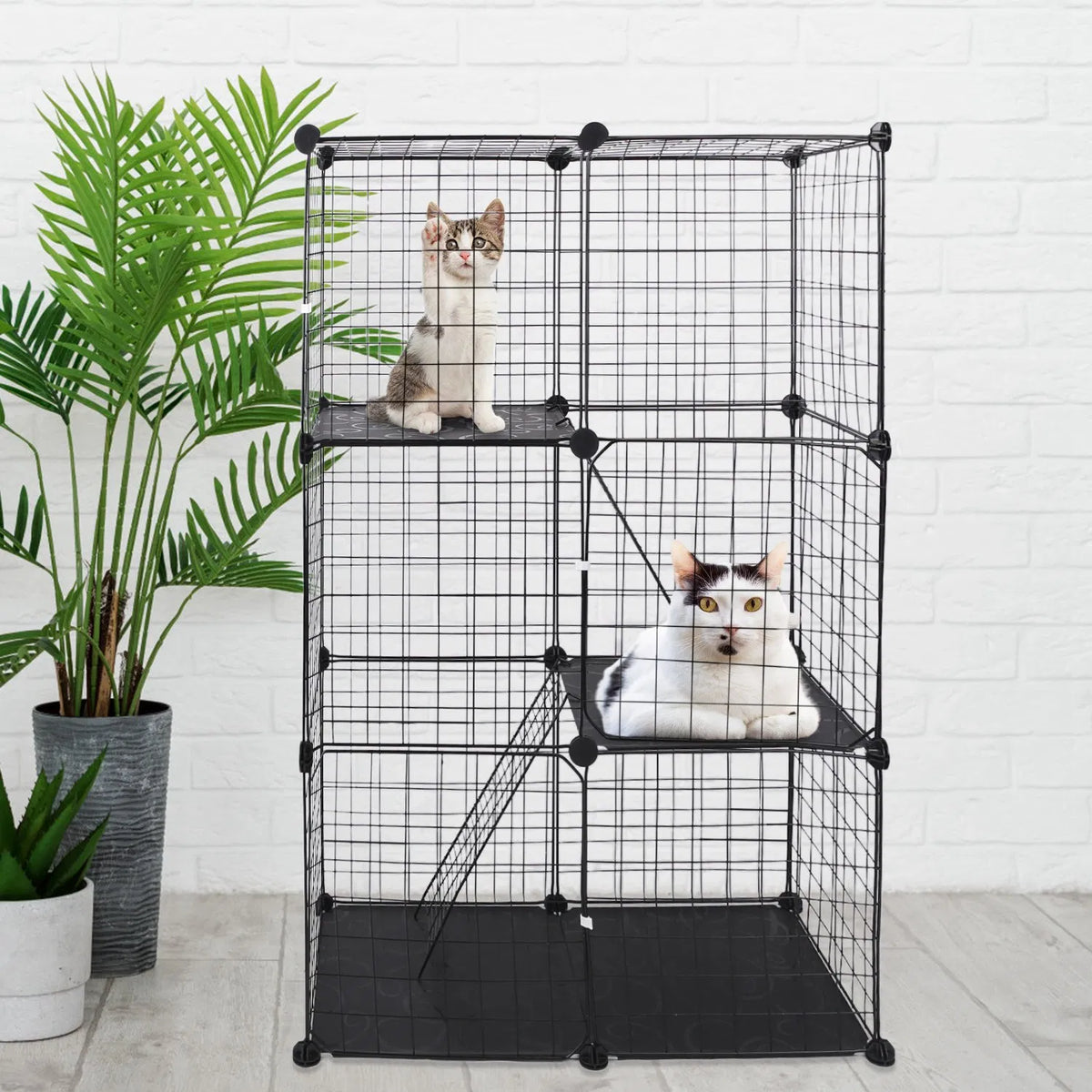 3 Tier Cat Playpen Cage Metal Indoor Cat House Detachable Kitten House with 3 Doors 2 Ladders Large Cat Exercise Place f