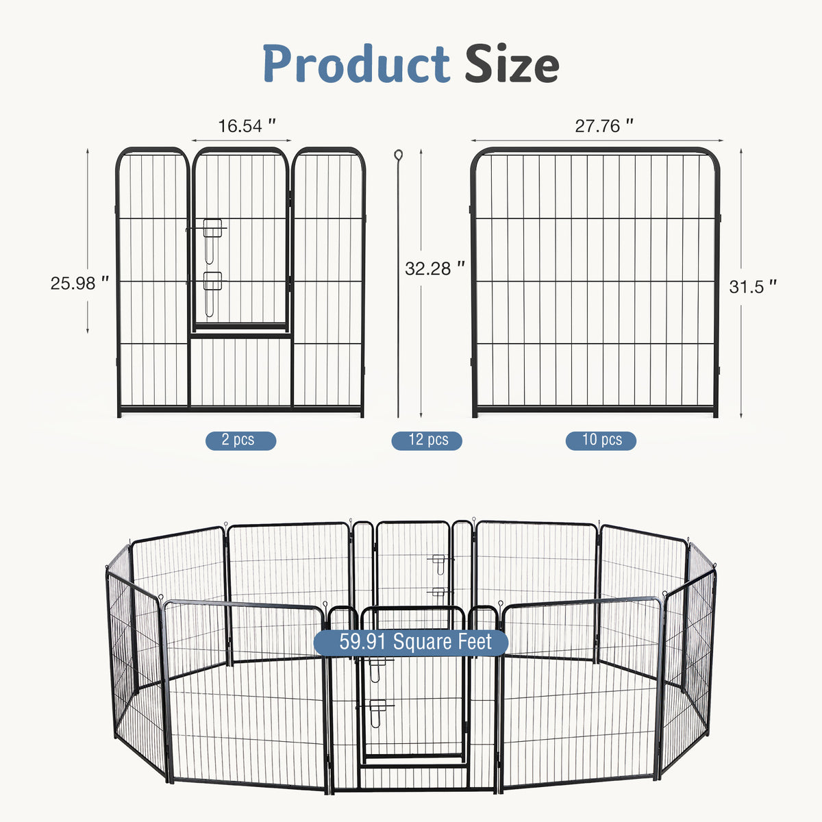 Metal Material, Foldable Pet Fence With A Door, Suitable For Small, Medium And Large-sized Dogs Outdoors