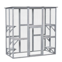 Large Outdoor Catio Enclosure, Weatherproof Cat House with Asphalt Roof, Wooden Cat Patio Cage with 6 Balanced Platforms
