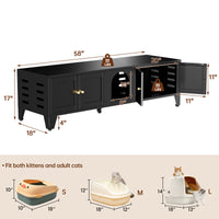 58in Metal Cat Litter Box Enclosure, Hidden Litter Furniture For 2 Cats, Large Indoor Cat House TV Stand Cabinet W Venti