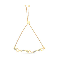 14K Yellow Gold Plated .925 Sterling Silver Diamond Accent Heart and Wave Link Bolo Bracelet (I-J Color, I2-I3 Clarity) - 6" to 9" Adjustable