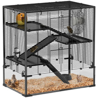 4 Tier Hamster Cage With Deep Tempered Glass Bottom, Running Wheel, Hut, Water Bottle, Food Dish