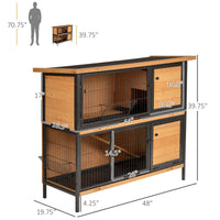 48" 2-Story Large Rabbit Hutch Bunny Cage Wooden Pet House Metal Frame with Rooms, Ramp, No Leak Tray, Feeding Trough, W
